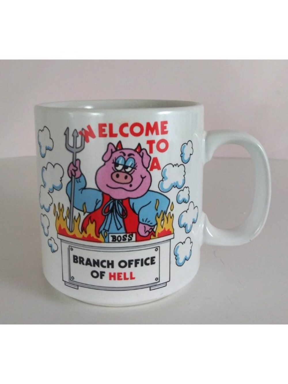 Vintage Russ Berrie Welcome To A Branch Office Of Hell Coffee Cup #12280 Korea